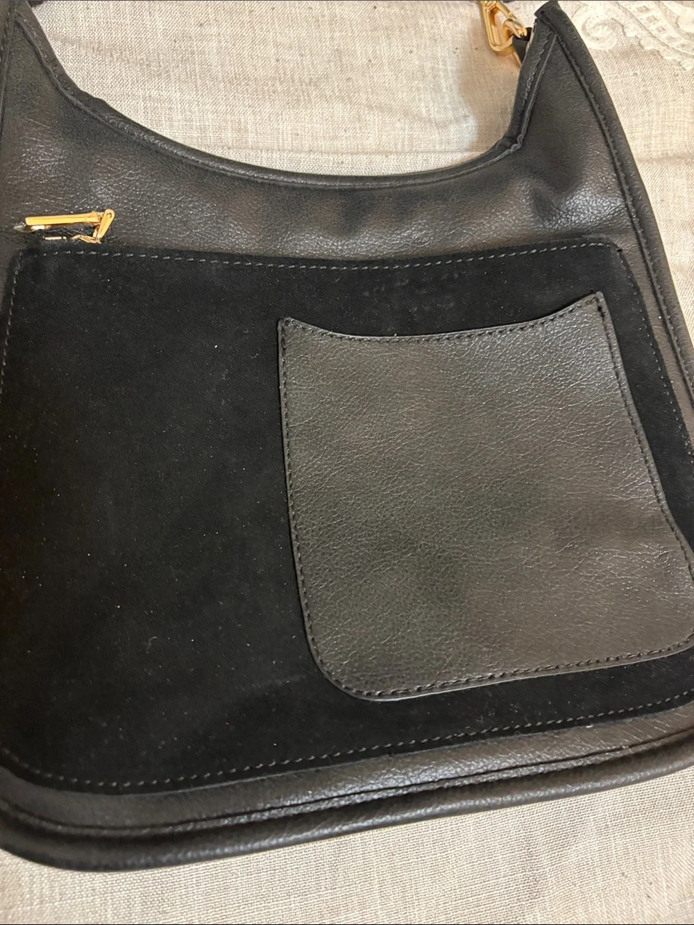 Mods Luxe Black Leather & Suede Crossbody Shoulder Bag - Unbranded